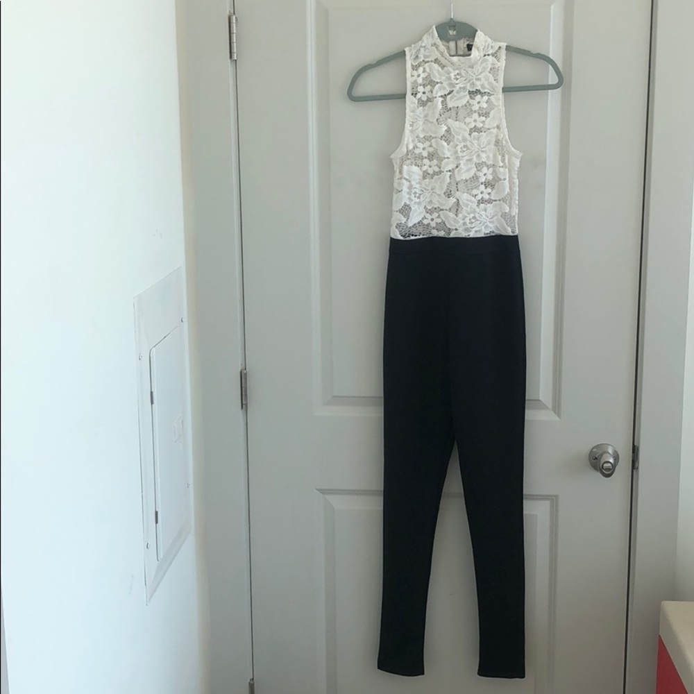 White Lace and Black Pant Jumper